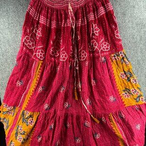 Kantha Nepal Craft Colorful Bohemian Skirt Plus Size Quilted Floral Drawstring